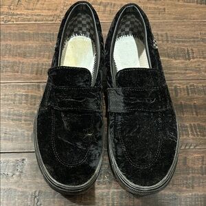 Vans Black Velvet Slip-On Loafers